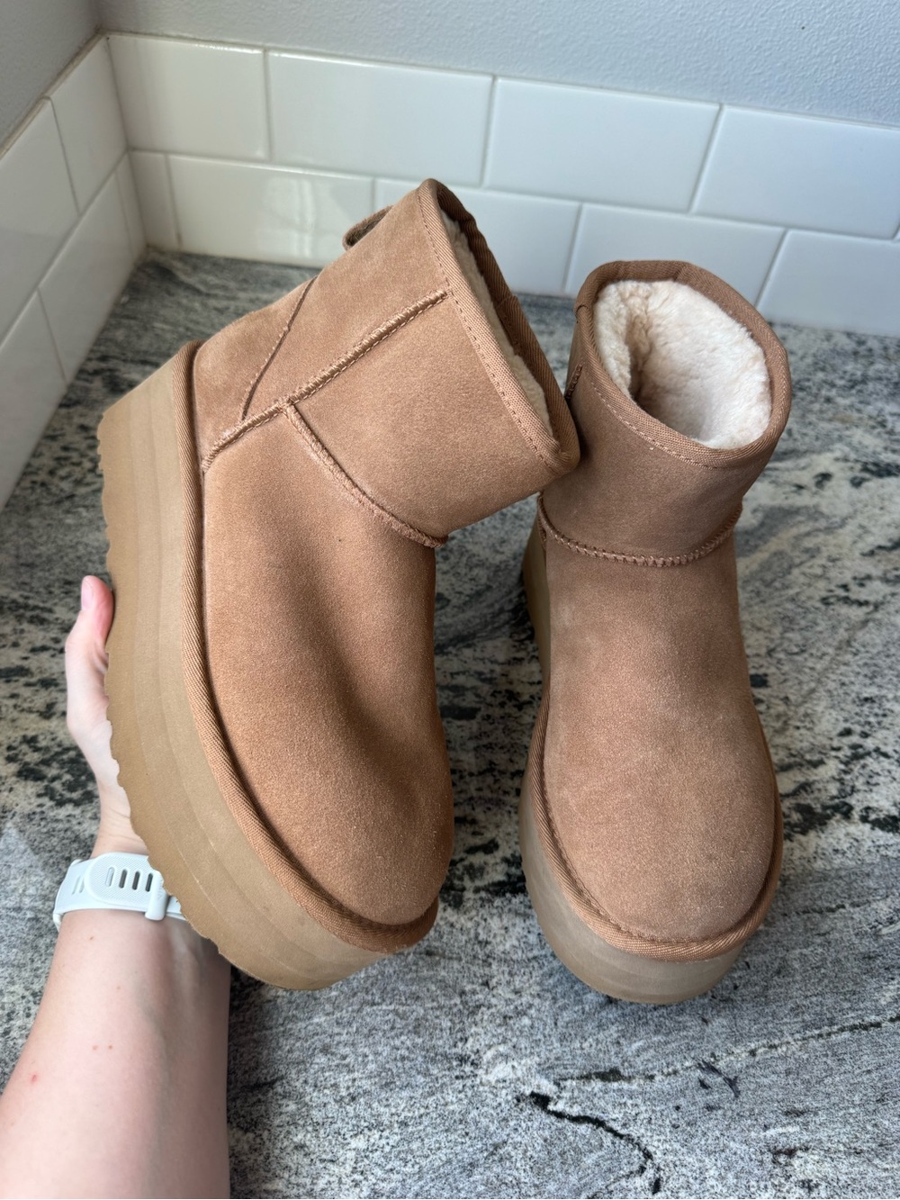 UGG Chestnut Suede Platform Ankle Booties
